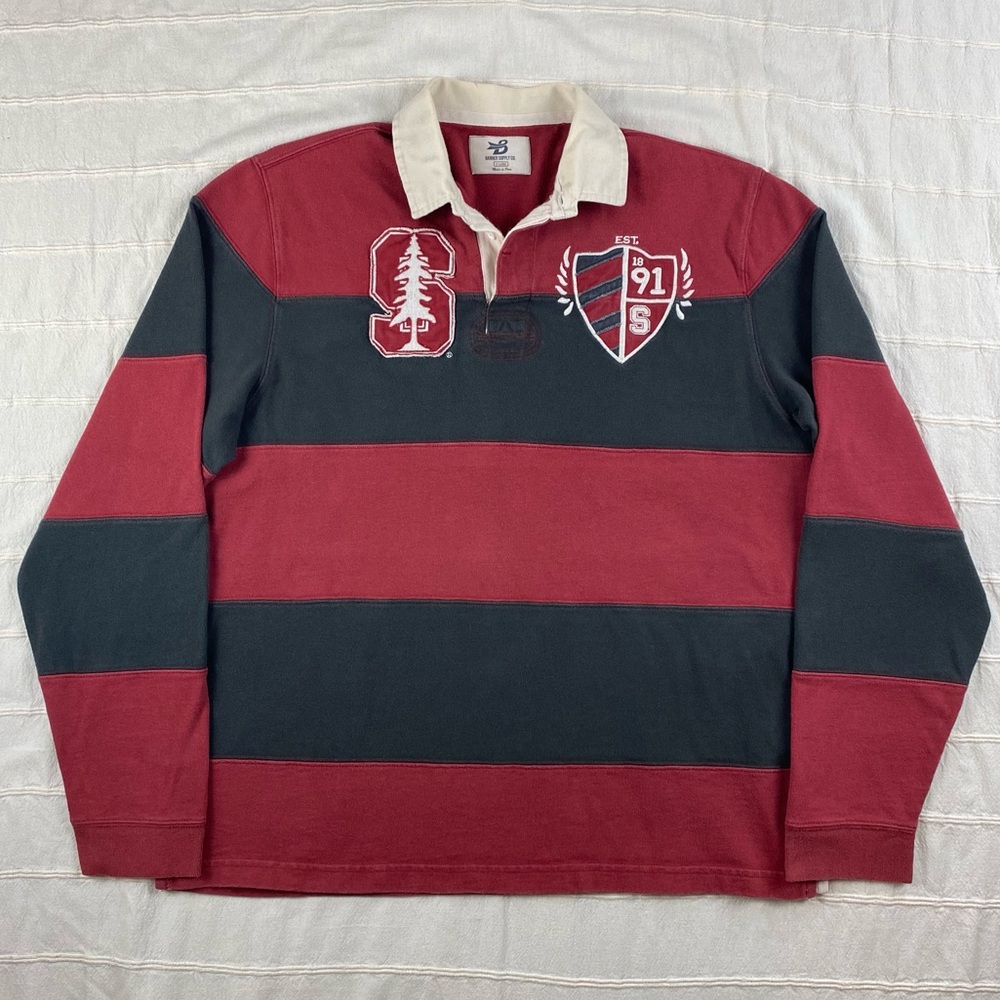 Vintage Stanford University Rugby Shirt Men's Size XL Red Embroidered Preppy 90s